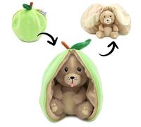Les DÉGLINGOS - FLIPETZ - Doudou Crocket Le Chien/Pomme - Chien Cache-Cache réversible - Peluche Toute Douce pour bébé - Idées Cadeaux de Naissance, Vert et Beige