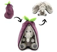 Les DÉGLINGOS - FLIPETZ - Doudou Velvet L'éléphant/Aubergine - Elephant Cache-Cache réversible - Peluche Toute Douce pour bébé - Idées Cadeaux de Naissance, Violet et Gris