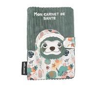 LES DÉGLINGOS Protège Carnet de Santé (Chillos le Paresseux) - Fermeture en Velcro - 25 x 18 cm- Doudou Bébé Puériculture - Ultra Doux - Idée Cadeau - Rembourrage Recyclé