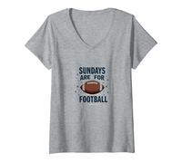 Les dimanches sont pour Le Football T-Shirt avec Col en V, Femme, Gris Chiné, XXL