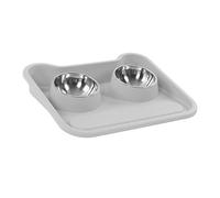 Les Doubles Cuvettes d'aliment pour Animaux Familiers, Cuvettes Résistantes de l'eau de Chat de Rouille Ont augmenté l'anti Flaque pour l'usage Quotidien (GREY)