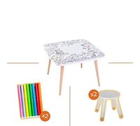 Les Drôles de Bouilles Table d'activité pour Enfant - Le Pack pour 2 La Coloritable Ferme - Table à colorier à l'infini + 2 tabourets