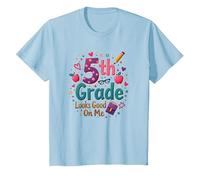 Les élèves de 5e année me Vont Bien au Premier Jour d'école T-Shirt, Enfant, Bleu Céleste, 8 Ans