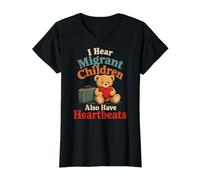 Les Enfants migrants Heartbeats Cute Bear Plaidoyer pour Les Droits Humains T-Shirt Graphique avec Valeur, Femme, Noir, M