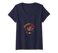 Les Enseignants d'art créent de Jeunes Artistes Amusants Quotidiens colorés T-Shirt avec Col en V, Femme, Bleu Marine, S