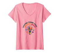 Les Enseignants d'art créent de Jeunes Artistes Amusants Quotidiens colorés T-Shirt avec Col en V, Femme, Rose, L