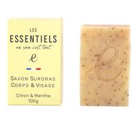 LES ESSENTIELS Savon surgras au citron et à la menthe - Savon naturel bio surgraissé, savonifié à froid avec graines de pavot pour exfoliation - Certifié bio « Cosmos Organic », 100 % naturel