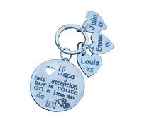 Les Etains de Jumilhac Porte Clés Personnalisé, Papa Fais Attention Sur La Route, On A Besoin de Toi, Cadeau Papa Personnalisé. Fait Main en Étain (3 prénoms)