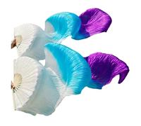 Les fans de danse chinoise, Éventails de danse du ventre en soie faits à la main, teints, multicolores, plusieurs tailles, 2 pièces(Color 18,M-150cm-1pair(2pcs)