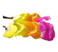 Les fans de danse chinoise, Voile de danse du ventre en soie véritable, nervures d'éventail for danseurs, teint à la main, multicolore, plusieurs tailles(5c,M-150x90cmReal Silk)