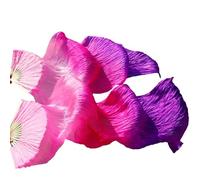 Les fans de danse chinoise, Voile de danse du ventre en soie véritable, nervures d'éventail for danseurs, teint à la main, multicolore, plusieurs tailles(21b,XL-230x90cmReal Silk)