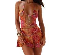 Les Femmes Creux de la Jupe Camisole Mini sans dossiers sont des Tenues de 2 pièces (Orange s)