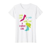 Les Femmes drôles ressemblent à Une Dame et travaillent comme Une agricultrice T-Shirt Graphique avec Valeur, Femme, Blanc, L