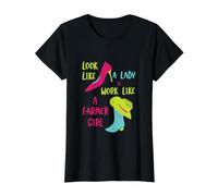 Les Femmes drôles ressemblent à Une Dame et travaillent comme Une agricultrice T-Shirt Graphique avec Valeur, Femme, Noir, L
