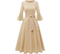 Les Femmes Vintage Midi rentrée de Fin de Bal Officiel Homecoming Demoiselle d’Honneur Mariage Tea Party Robe Modeste Robe pour église Robe d’invité de Mariage Champagne M