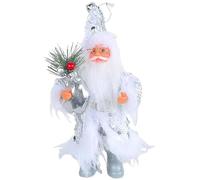 Les figurines du Père Noël avec un chapeau à paillettes blanc Polyester Standing Santa Statue tient une fleur de figurines de Noël mignonnes et festives pour le bureau à domicile Table Orneme