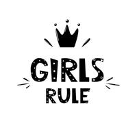 Les filles gouvernent avec lettrage et symbole de couronne, logo, icône, étiquette Stickers muraux en PVC 41x50.1cm Installation facile Noir