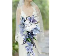 Les fleurs à la main, Bouquet de mariée en forme goutte lys violets 62 cm, peinture à l'huile vintage, bouquet tenant un