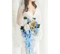 Les fleurs à la main, Bouquet d'orchidées artificielles bleu poussiéreux de 24 cm, en forme goutte, idéal for la cérémonie mariage ou l'anniversaire mariée