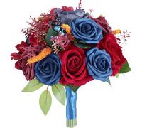 Les fleurs à la main, Bouquets de roses rouges et bleues 9,1 pouces, haute simulation, for mariages, remises diplômes, fêtes, anniversaires