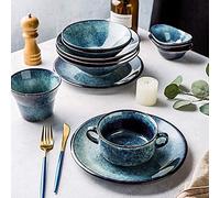 Les fruits, Service de table en porcelaine à glaçure dégradée, bols, assiettes, soucoupes for 2/4/6 personnes, bleu saphir, 10/18/28 pièces(28 piece set)