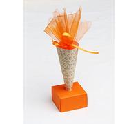 Les gourmandises de Heidi Kit de 5 Cornets de Glace avec tulles à dragées et Support Inclus ballotins à dragées Couleurs au Choix Mariage baptême Naissance Communion (Orange)