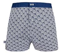 Les Gus - Caleçon Homme 100% Coton Bio - Motif Vagues Bleues - Ceinture Bleu Marine - Taille S