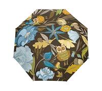 Les Hiboux Fleurissent Parapluie Pliable Pliant à Ouverture Automatique Parapluies Pliant Coupe-Vent pour Voyager Plage Femmes Enfants Homme Fille
