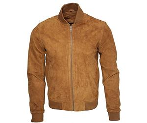 Les Hommes Bronzer en Cuir de Chèvre Bomber Varsity Veste M