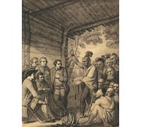 Les Indiens donnant une conversation au colonel Bouquet lors d'une conférence à un incendie du conseil près de son camp sur les rives de Muskingum en Amérique en octobre 1764 1765 (entre 1765 et 1766
