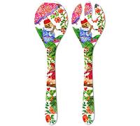 Les Jardins de la Comtesse - Couverts à Salade de Service en Mélamine Pure - Singes de Bali - ∅ 33 cm - Rouge Corail et Vert - Couverts de Table - Collection de Vaisselle Quasi-Incassable MelARTmine