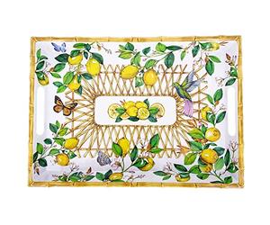 Les Jardins de la Comtesse - Grand Plateau à Service Rectangulaire avec des poignées en Mélamine - Capri - 50 cm - Citrons jaunes - Vaisselle Quasi-Incassable MelARTmine