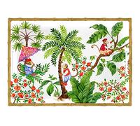 Les Jardins de la Comtesse - Grand Plateau Rectangulaire en Mélamine - Singes de Bali - 50 cm - Rouge corail Vert - Plateau de Service Collection Vaisselle Quasi-Incassable MelARTmine