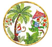 Les Jardins de la Comtesse - Grande Assiette Plate Mélamine Pure - Singes de Bali - 28 cm - Rouge corail/Vert - Service de Table - Collection de Vaisselle Quasi-Incassable MelARTmine