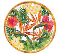 Les Jardins de la Comtesse - Grande Assiette Plate Motif Fleur Jaune Verte Rose - Assiette en Mélamine du Service de Table Fleurs Exotiques - Collection Vaisselle MelARTmine - Ø 28 cm