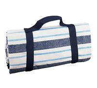 Les Jardins de la Comtesse - Nappe Pique-Nique Rectangulaire XL Bleu et Blanc à Rayures - Coton et Revers Imperméable Polyester - 280 x 140 cm - Aussi pour Table de Jardin - 8/12 Personnes