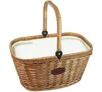 Les Jardins de la Comtesse - Panier Chantilly Lin en Osier Naturel - Compartiment Isotherme - pour Le Marché, Le Picnic ou la Plage - Anse Rabattable - Tissu Couleur Crème - 48 cm x 29 cm x 27 cm