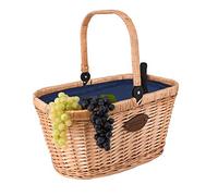 Les Jardins de la Comtesse - Panier en Osier Naturel Chantilly - Glacière Isotherme - pour Le Marché ou Le Picnic - Anse Rabattable - Tissu Bleu - 48 cm x 29 cm x 27 cm