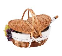 Les Jardins de la Comtesse Panier en Osier Tressé, Osier/Lin/Dentelle, Forme Arrondie, Naturel, 40x31x20/40 cm, Style Champêtre, Pour Pique-nique et Marché