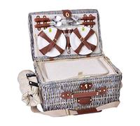 Les Jardins de la Comtesse - Panier Pique-Nique Angers 4 Personnes - Compartiment Glacière Isotherme - Complet/Assiettes en Céramique et Verres à Vin en Verre - Tissu Beige - 46 x 26 x 18 cm