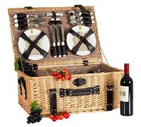 Les Jardins de la Comtesse - Panier Pique-Nique Louvre en Osier - Complet pour 6 Personnes - Compartiment Isotherme - Assiettes en Céramique et Verres à Pied en Verre - Tissu Marron - 60 x 40 x 26 cm