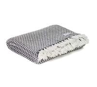 Les Jardins de la Comtesse - Plaid Confort Ultra Chaud en Cachemire 4 Fils et Laine - Motifs Chevrons Gris Anthracite (140 x 230 cm) Jeté de Canapé/Lit Chic et Raffiné à Grosses Mailles/Ultra Doux