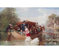 Les jours plus heureux de Charles Ier après le tableau de F. Goodall. La péniche royale glisse le long de la Tamise vers Hampton Court. Le roi est debout à côté de sa reine Henrietta regardant les