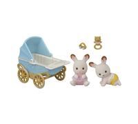 Figurines miniatures - SYLVANIAN FAMILIES - Les jumeaux Lapin Chocolat et leur poussette double