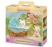 Figurines miniatures - SYLVANIAN FAMILIES - Les jumeaux Lapin Chocolat et leur poussette double