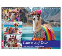 Les lamas en tournée. Les icônes de la mode duveteuses du Pérou, Version française (Calendrier mural 2026 DIN A4 portrait), Calendrier CALVENDO mensuel