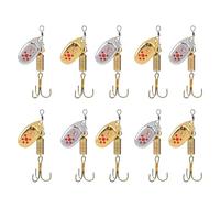 Les Leurres De Pêche Tournants, Leurres Et Appâts Tournants Métalliques, 10 Pièces d'Équipement avec Trois Hameçons Réfléchissants Or pour Perche-Soleil, Marigane, Truite, Doré Jaune, Brochet,