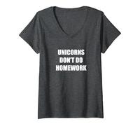 Les Licornes ne Font Pas Leurs devoirs T-Shirt avec Col en V, Femme, Chiné Foncé, L