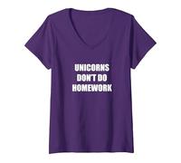 Les Licornes ne Font Pas Leurs devoirs T-Shirt avec Col en V, Femme, Violet, S