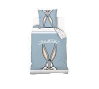 Les Looney Tunes - Housse De Couette Bugs Bunny Enfant 140x200 + Taie d'oreiller 63x63cm - Parure De Lit 1 Personne - Bleu - 100% Coton Petit Single